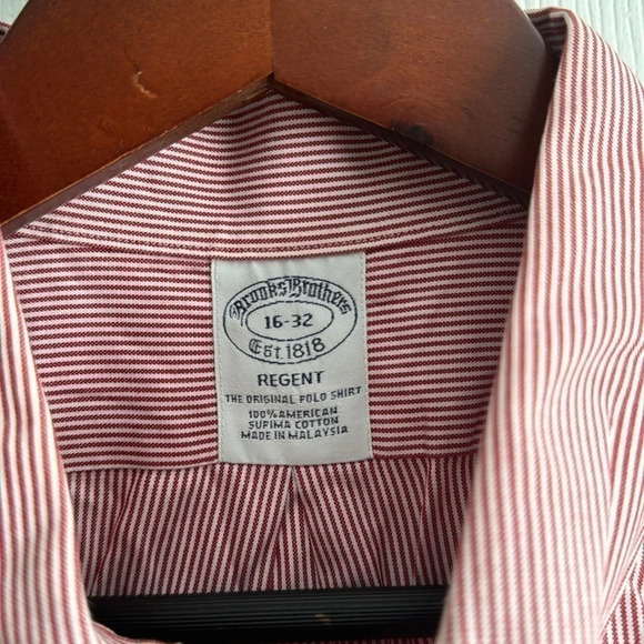 Brooks Brothers Mens 32 (Neck 16) Red and White Strip Button Down - Picture 2 of 4